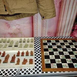 Vintage Asian jade chalk chess set